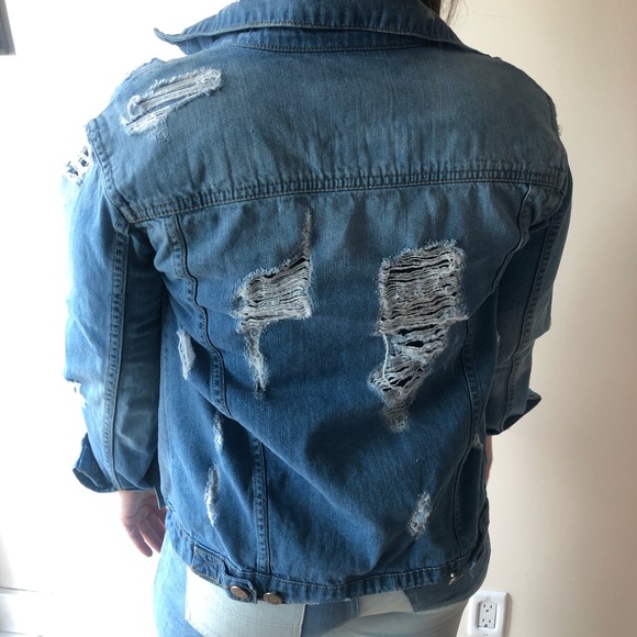 Parisian Collection Distressed Denim Jacket - Picture 1 of 5